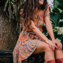 Load image into Gallery viewer, Printed V-Neck Short Sleeve Cotton Linen Dress