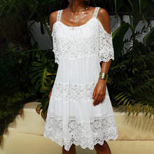 Load image into Gallery viewer, Lace Solid Shift Cold Shoulder Short Sleeves Midi Elegant Dresses