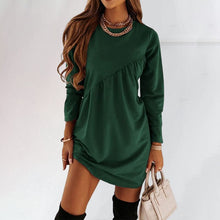 Load image into Gallery viewer, Solid Color Long Sleeved Irregular Crewneck Dress