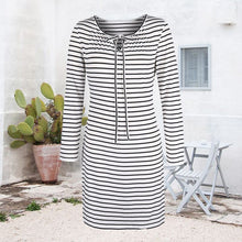 Load image into Gallery viewer, Cord Tie Striped Long Sleeve Dress