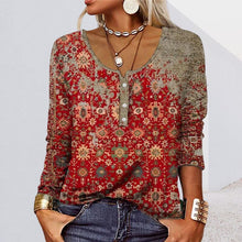 Load image into Gallery viewer, Long-sleeved U-neck Top with Buttons