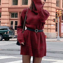 Load image into Gallery viewer, Women's Turtleneck Knit Long Sleeve Chunky Loose Sweater Dress