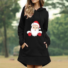 Load image into Gallery viewer, Christmas Print Hooded Long Sleeve Sweater Dress
