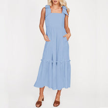 Load image into Gallery viewer, Plain Lace-Up Ruffle Dress