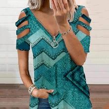 Load image into Gallery viewer, V-neck zipper short-sleeved T-shirt