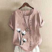 Load image into Gallery viewer, Cotton Linen Print Vintage T-Shirt