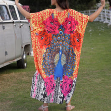 Load image into Gallery viewer, V-Neck Beach Dress With Peacock Print