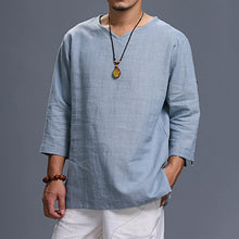 Load image into Gallery viewer, Men's Long-sleeved V-neck Linen Loose Shirt