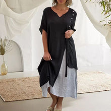 Load image into Gallery viewer, Asymmetrical Dress with Short Sleeves and V-neck