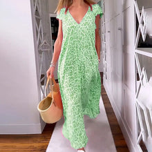 Load image into Gallery viewer, V-neck printed long dress with short sleeves