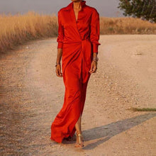 Load image into Gallery viewer, Lapel Tie Long Sleeve Dress