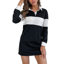 Load image into Gallery viewer, Lapel Colorblock Striped Dress