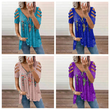 Load image into Gallery viewer, V-Neck Zip Pullover Print Short Sleeves