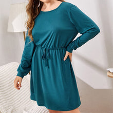 Load image into Gallery viewer, Crew Neck Drawstring Dress