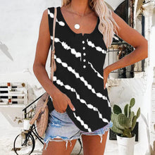 Load image into Gallery viewer, Women&#39;s Diagonal Stripe Button Crew Neck Tank Top
