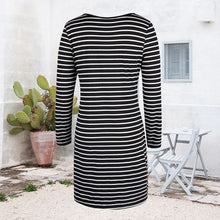 Load image into Gallery viewer, Cord Tie Striped Long Sleeve Dress