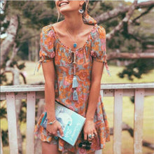 Load image into Gallery viewer, Printed V-Neck Short Sleeve Cotton Linen Dress