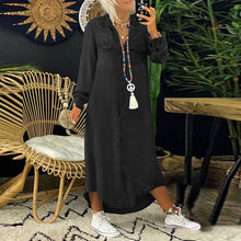 Load image into Gallery viewer, Robe en jean décontractée à manches longues de couleur unie pour femmes