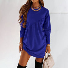 Load image into Gallery viewer, Solid Color Long Sleeved Irregular Crewneck Dress