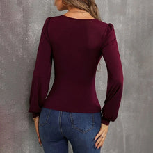 Load image into Gallery viewer, Balloon Sleeve U-Neck Slim Knit Tops