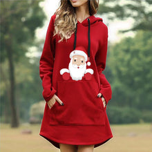 Load image into Gallery viewer, Christmas Print Hooded Long Sleeve Sweater Dress
