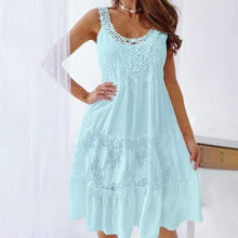 Load image into Gallery viewer, Round Neck Solid Color Sleeveless Lace Panel Dress