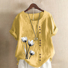 Load image into Gallery viewer, Cotton Linen Print Vintage T-Shirt