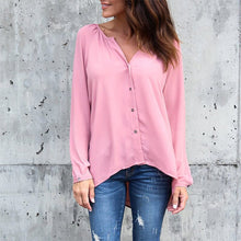 Load image into Gallery viewer, V Neck Button Long Sleeve Loose Chiffon Shirt