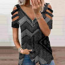 Load image into Gallery viewer, V-neck zipper short-sleeved T-shirt