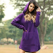 Load image into Gallery viewer, Solid Pocket Long-sleeved Hoody Dress