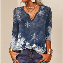 Load image into Gallery viewer, Long Sleeve Floral Christmas V-Neck Button T-Shirt