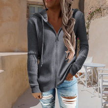 Load image into Gallery viewer, Stripe Casual Women's Hoodies Loose Knitwear Zipper Cardigan
