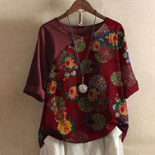 Load image into Gallery viewer, Women's Button Short Sleeve Floral Print T-Shirt