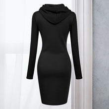 Load image into Gallery viewer, Women Stripes Pocket Knee Length Slim Casual Pullover Hoodie Dress