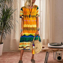 Load image into Gallery viewer, Vintage Ethnic Print Round Neck Dress