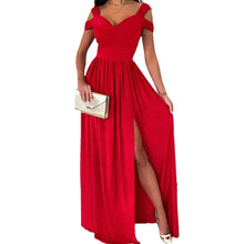 Load image into Gallery viewer, Off-the-shoulder V-neck Slit Dress