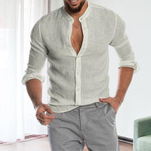 Load image into Gallery viewer, Long-sleeved Loose-fitting Men's Shirt With A Stand-up Collar In Linen
