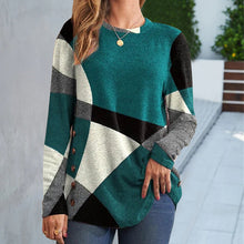 Load image into Gallery viewer, Women's Button Geometric Contrast Color Long-sleeved Printed Loose T-shirt
