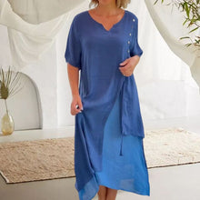 Load image into Gallery viewer, Asymmetrical Dress with Short Sleeves and V-neck