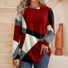 Load image into Gallery viewer, Women's Button Geometric Contrast Color Long-sleeved Printed Loose T-shirt