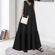 Load image into Gallery viewer, V-Neck Solid Color Sleeveless Pocket Long Dress