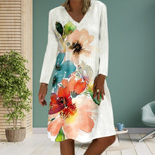 Load image into Gallery viewer, Printed Long Sleeve Crew Neck Dress
