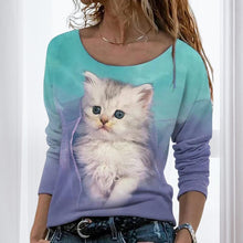 Load image into Gallery viewer, Cat Graphic Long Sleeve T-Shirt