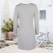 Load image into Gallery viewer, Cord Tie Striped Long Sleeve Dress