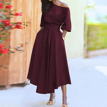 Load image into Gallery viewer, Curb Waist Temperament Solid Color Dress