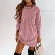 Load image into Gallery viewer, Solid Color Long Sleeved Irregular Crewneck Dress