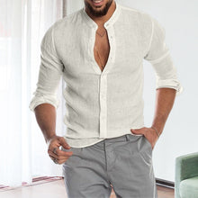 Load image into Gallery viewer, Long-sleeved Loose-fitting Men's Shirt With A Stand-up Collar In Linen