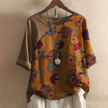 Load image into Gallery viewer, Women's Button Short Sleeve Floral Print T-Shirt