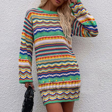 Load image into Gallery viewer, Crewneck Rainbow Striped Knit Sweater
