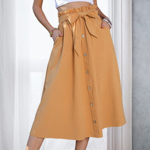 Load image into Gallery viewer, Women's Tie Knot Elastic Waist Button Front Elegant Midi Skirt
